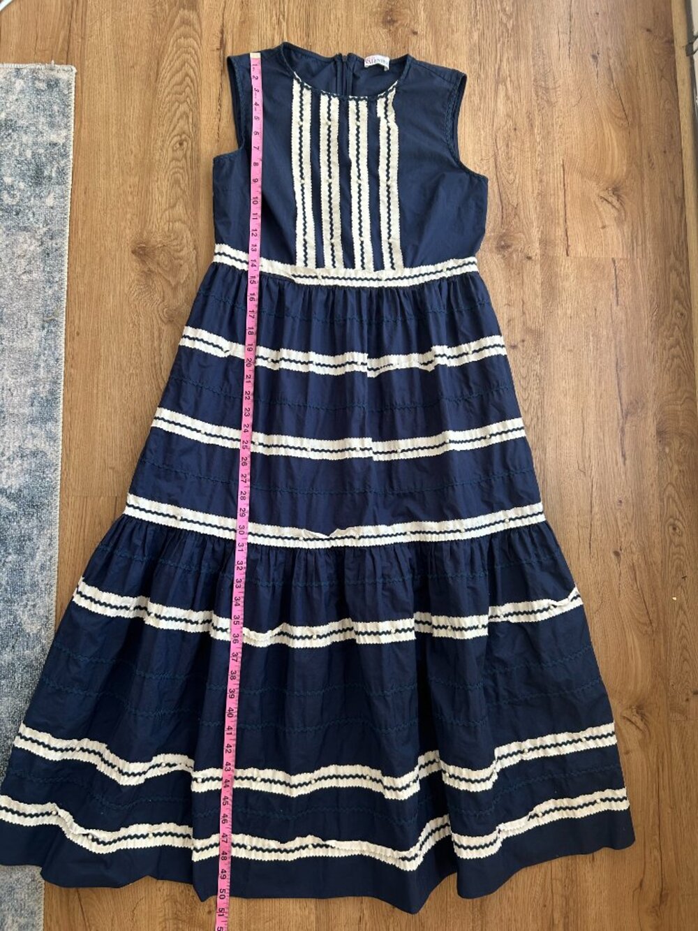RED Valentino Navy White Stripe Midi Dress Cotton Sleeveless Fit & Flare US 10 - Picture 11 of 12